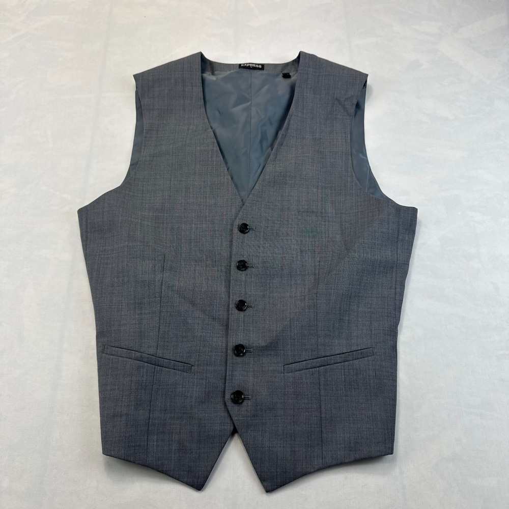 Express Suit Vest Mens Small Gray Lined Business Formal Belted Back Button Front